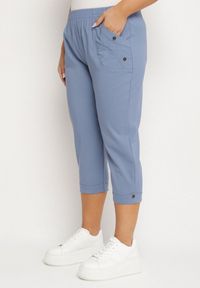Born2be - Niebieskie Spodnie z Wiskozą i Ozdobnymi Guzikami Lireza. Okazja: na co dzień. Kolor: niebieski. Materiał: wiskoza. Styl: klasyczny, casual