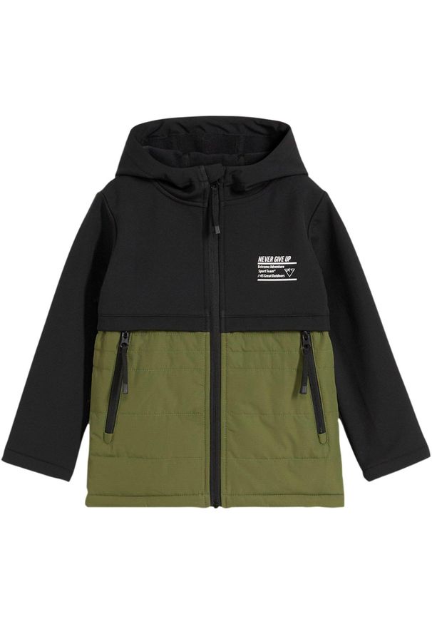 bonprix - Kurtka chłopięca softshell, ocieplana. Kolor: czarny. Materiał: softshell. Wzór: nadruk