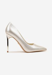 Renee - Złote Eleganckie Szpilki z Metaliczną Wstawką Annalor. Nosek buta: otwarty. Kolor: złoty. Obcas: na szpilce. Styl: elegancki. Wysokość obcasa: średni #3