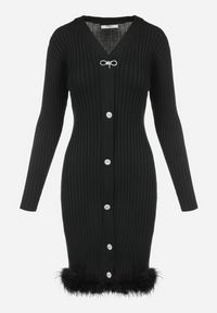 Born2be - Czarna Sukienka z Prążkowanej Dzianiny z Piórami Marpesia. Okazja: na co dzień. Typ kołnierza: dekolt w kształcie V. Kolor: czarny. Materiał: prążkowany, dzianina. Sezon: zima, jesień. Typ sukienki: proste, ołówkowe. Styl: klasyczny, casual, elegancki #6