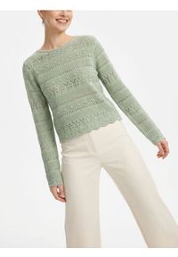 Sinsay - Ażurowy sweter z ozdobnym wzorem - zielony. Kolor: zielony. Wzór: ażurowy #1
