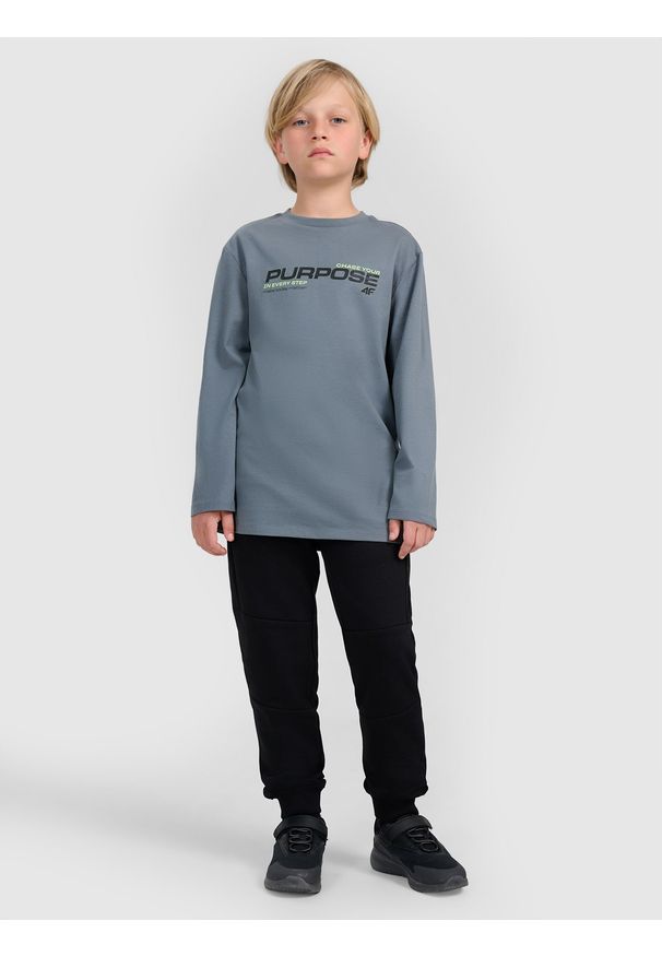 4f - 4F Longsleeve regular z nadrukiem chłopięcy - khaki 128 (7-8 lat). Okazja: na co dzień. Kolor: turkusowy. Materiał: jersey, materiał, bawełna. Długość rękawa: długi rękaw. Długość: długie. Wzór: nadruk. Sezon: lato. Styl: casual, klasyczny, sportowy