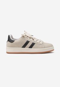 Born2be - Beżowo-Czarne Sneakersy z Ozdobnymi Paskami Rilanira. Okazja: na co dzień. Zapięcie: pasek. Kolor: beżowy. Materiał: jeans. Wzór: paski #4