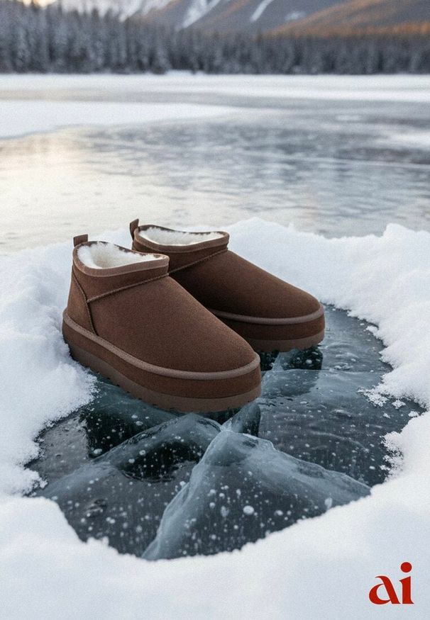 Renee - Brązowe Krótkie Śniegowce Vices z Ozdobną Lamówką Olfedi. Okazja: na co dzień. Kolor: brązowy. Materiał: dzianina. Sezon: zima. Styl: casual, elegancki