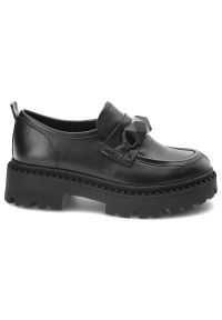 CheBello - Czarne Półbuty Chebello Modne Skórzane Mokasyny Damskie. Okazja: na co dzień, do pracy. Kolor: czarny. Materiał: skóra. Styl: casual, elegancki #4