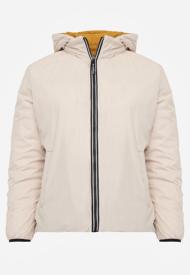 Born2be - Żółta Przejściowa Kurtka Dwustronna z Pikowaniem i Kapturem Azirane. Okazja: na co dzień. Typ kołnierza: kaptur. Kolekcja: plus size. Kolor: żółty. Materiał: jeans. Styl: casual, elegancki