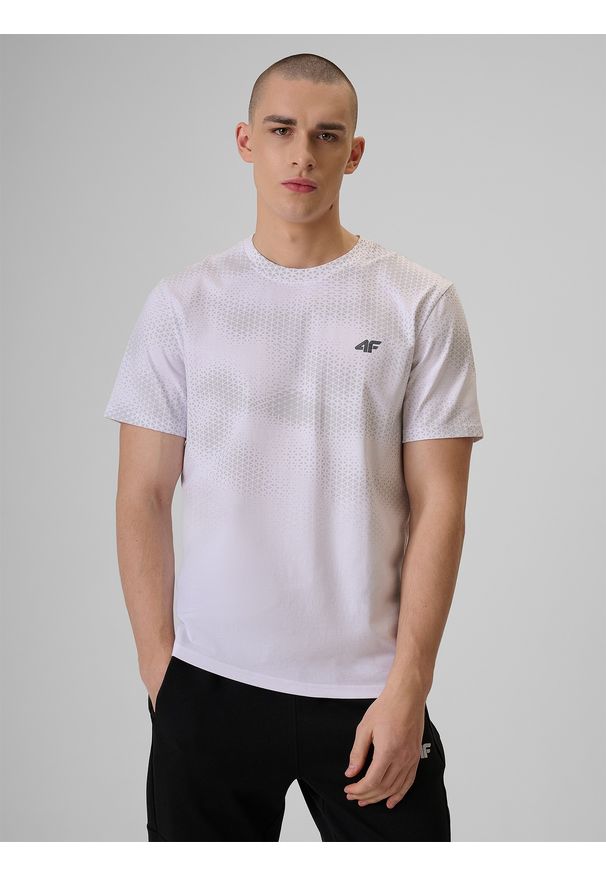 4f - 4F T-shirt regular z nadrukiem męski - biały S. Okazja: na co dzień. Kolor: biały. Materiał: jeans, bawełna, dresówka, dzianina. Wzór: nadruk. Styl: klasyczny, casual