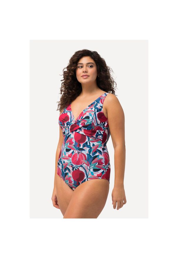 ULLA POPKEN - Damski Kostium kąpielowy kropki miękkie miseczki ozdobny węzeł. Kolekcja: plus size. Kolor: biały. Materiał: elastan, poliamid, materiał. Wzór: kropki