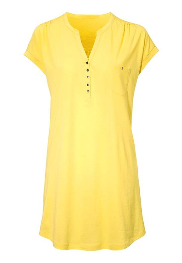 Cellbes Tunika z krótkim rękawem i guzikami żółty female żółty 38/40. Kolor: żółty. Materiał: tkanina, jersey, włókno, wiskoza. Długość rękawa: krótki rękaw. Długość: krótkie