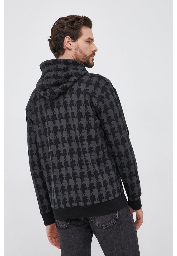 Karl Lagerfeld Bluza męska kolor czarny z kapturem wzorzysta. Okazja: na co dzień. Typ kołnierza: kaptur. Kolor: czarny. Materiał: dzianina, materiał. Styl: casual