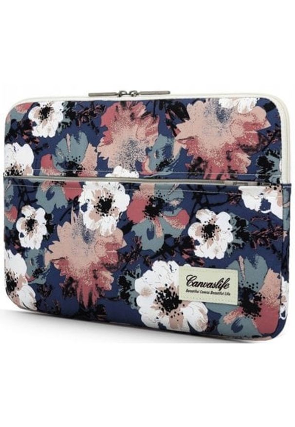 Etui na laptopa CANVASLIFE Sleeve 13-14 cali Blue Camellia. Materiał: materiał. Wzór: aplikacja, kwiaty