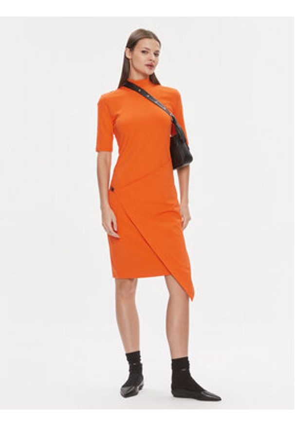 Calvin Klein Sukienka codzienna Stretch Jersey Asymmetric Dress K20K206498 Pomarańczowy Slim Fit. Okazja: na co dzień. Kolor: pomarańczowy. Materiał: syntetyk. Typ sukienki: proste. Styl: casual