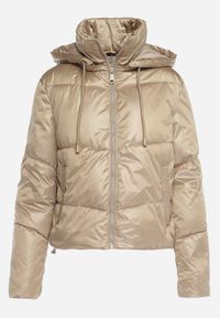 Born2be - Ciemnobeżowa Pikowana Kurtka z Kapturem i Ściągaczem w Talii Atirim. Typ kołnierza: kaptur. Kolor: beżowy. Styl: elegancki #5