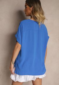 Renee - Niebieska Bluzka w Stylu Nietoperza Fadeasia. Okazja: na co dzień. Typ kołnierza: dekolt w serek. Kolor: niebieski. Styl: casual