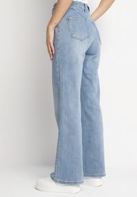 Born2be - Niebieskie Szerokie Jeansy z Bawełną i Wysokim Stanem Elanilena. Okazja: na co dzień. Stan: podwyższony. Kolor: niebieski. Styl: elegancki, casual