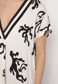 Born2be - Czarno-Beżowa Sukienka z Lnem i Wiskozą o Pudełkowym Kroju Sadirene. Okazja: na co dzień, na spotkanie biznesowe. Kolor: czarny. Materiał: len, wiskoza. Wzór: kwiaty. Sezon: wiosna, lato. Styl: biznesowy, casual, elegancki #7