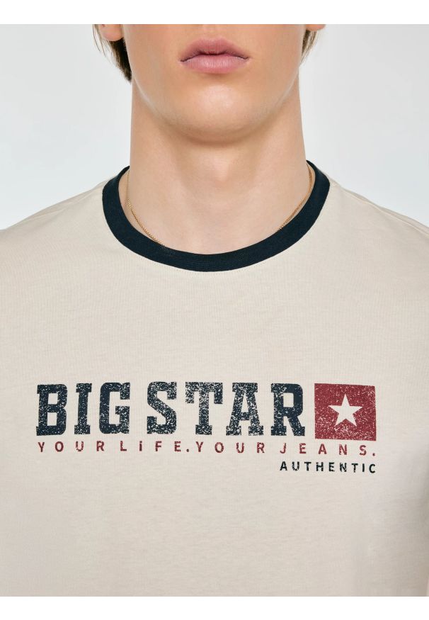 Big-Star - Koszulka męska z linii Authentic z logo BIG STAR perłowa Summet 103. Kolor: kremowy. Materiał: bawełna