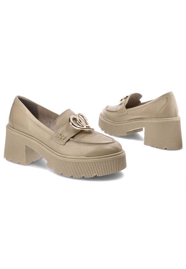 Beżowe Półbuty Armodo Eleganckie Buty Damskie. Okazja: na co dzień, do pracy, na spotkanie biznesowe, na spacer. Kolor: beżowy. Materiał: skóra. Obcas: na obcasie. Styl: elegancki. Wysokość obcasa: średni