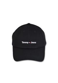 TOMMY HILFIGER - Damska Czapka z daszkiem bejsbolówka Hilfiger Tommy Jeans Sport - AW0AWI4596 0GJ. Kolor: czarny. Materiał: jeans. Styl: sportowy