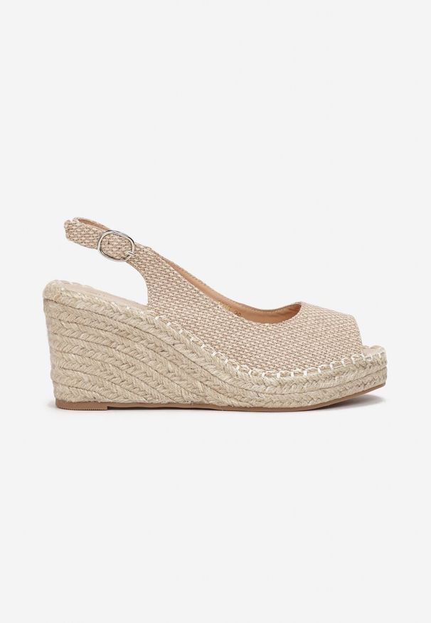Renee - Beżowe Sandały Peep Toe z Plecioną Cholewką i Koturnem Zaylani. Okazja: na co dzień, na imprezę. Nosek buta: otwarty. Zapięcie: sprzączka. Kolor: beżowy. Sezon: lato. Obcas: na koturnie. Styl: boho, casual