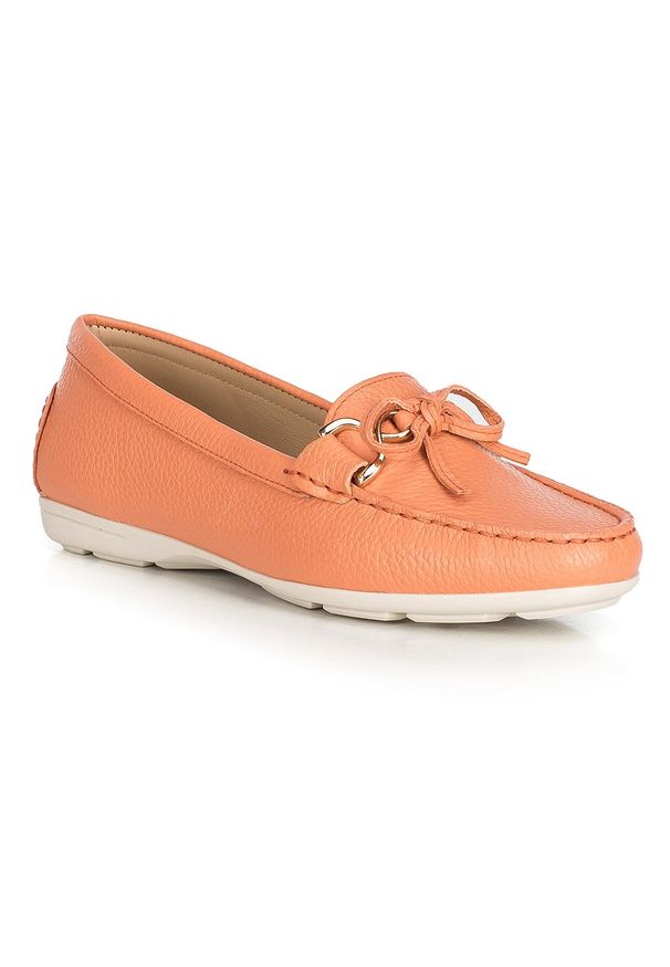 Wittchen - Damskie mokasyny skórzane pastelowe. Kolor: pomarańczowy. Materiał: skóra. Szerokość cholewki: normalna. Wzór: aplikacja. Sezon: wiosna. Obcas: na obcasie. Wysokość obcasa: średni