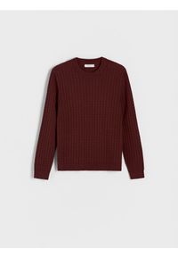 Reserved - Sweter z waflowym splotem - kasztanowy. Kolor: brązowy. Materiał: bawełna, dzianina. Wzór: ze splotem #1