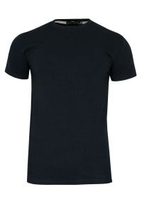 Granatowy T-shirt Męski, Krótki Rękaw -Just Yuppi- Koszulka, BASIC, Jednokolorowa, U-Neck. Okazja: na co dzień. Kolor: niebieski. Materiał: elastan, bawełna. Długość rękawa: krótki rękaw. Długość: krótkie. Styl: casual #1