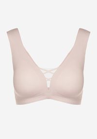 Born2be - Jasnoróżowy Biustonosz Sportowy z Siateczką i Gorsetowym Zdobieniem Saliatessa. Kolor: różowy. Rodzaj stanika: wyciągane miseczki. Wzór: aplikacja #6