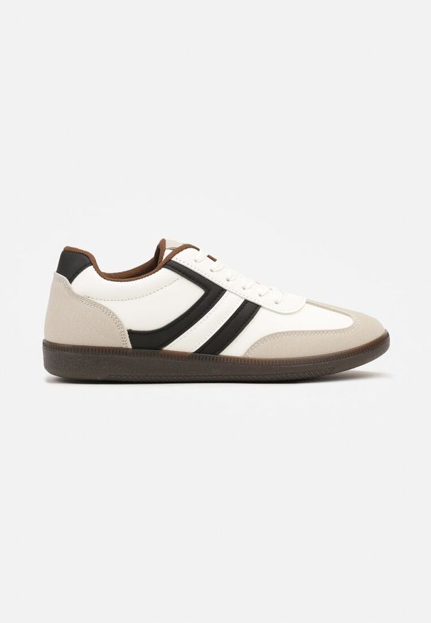 Renee - Beżowe Casualowe Sneakersy z Geometrycznymi Wzorami i Kontrastowymi Przeszyciami Riandrea. Okazja: na co dzień. Nosek buta: okrągły. Zapięcie: sznurówki. Kolor: beżowy. Materiał: materiał. Wzór: geometria. Obcas: na obcasie. Wysokość obcasa: niski