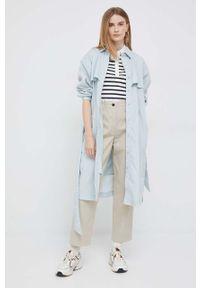 TOMMY HILFIGER - Tommy Hilfiger spodnie bawełniane kolor beżowy proste high waist. Stan: podwyższony. Kolor: beżowy. Materiał: bawełna #3