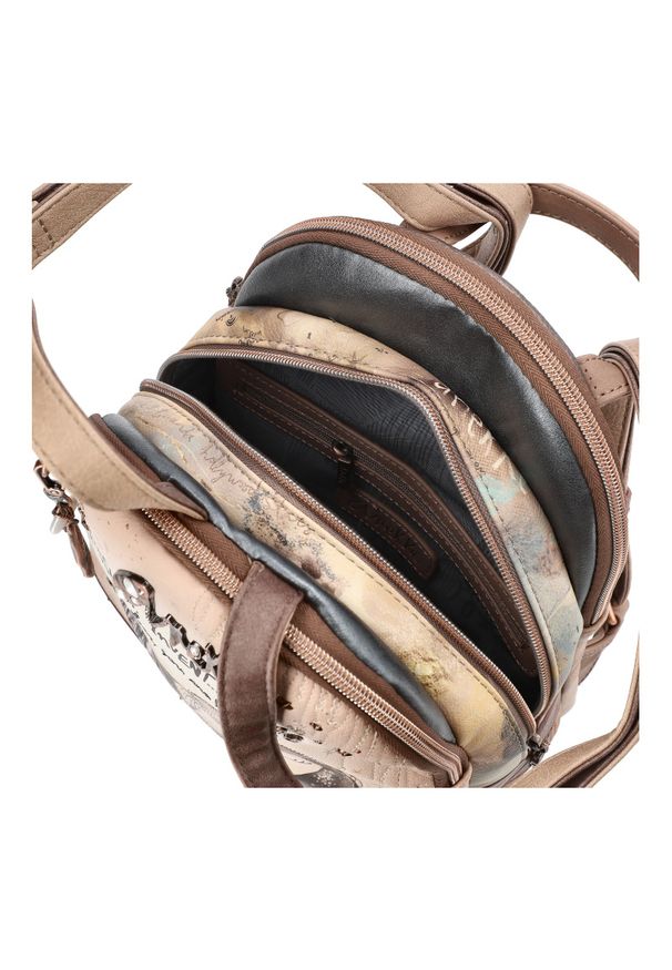 Beżowy Stylowy Plecak Damski Anekke. Kolor: beżowy. Materiał: materiał. Styl: elegancki