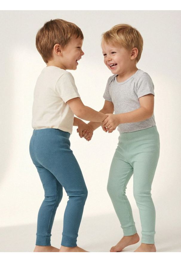 Sinsay - Prążkowane legginsy 2 pack - zielony. Kolor: zielony. Materiał: prążkowany