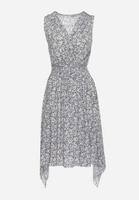 Born2be - Granatowo-Beżowa Sukienka z Elastycznej Bawełny z Asymetrycznym Dołem i Gumką w Pasie Penelorea. Okazja: na spacer, na co dzień. Typ kołnierza: dekolt w kształcie V. Kolor: niebieski. Materiał: bawełna. Typ sukienki: asymetryczne. Styl: elegancki, casual #2