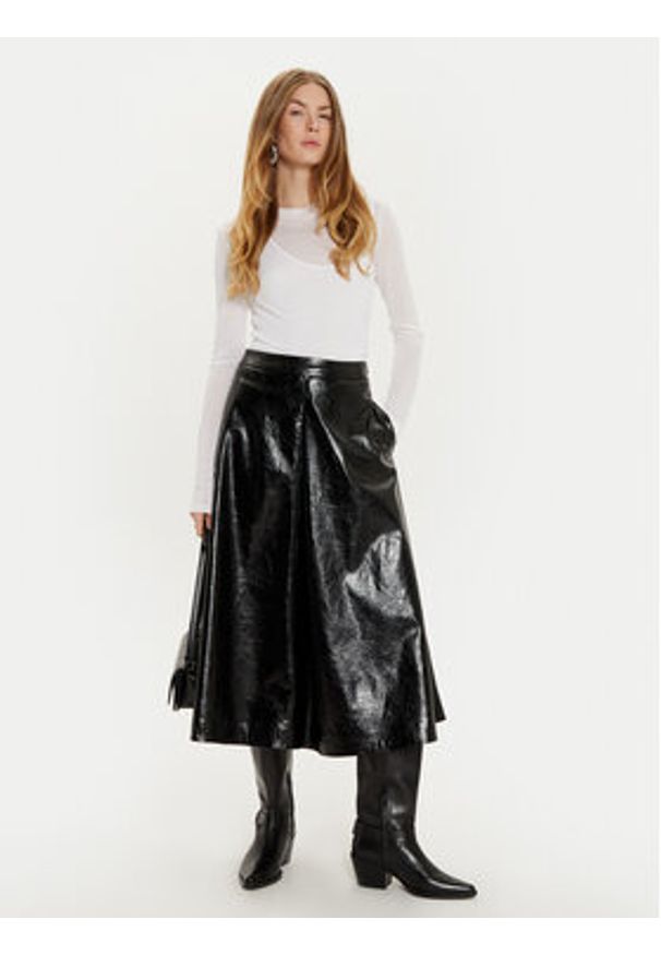 Sisley Spódnica z imitacji skóry 4XAUL002E Czarny Regular Fit. Kolor: czarny. Materiał: skóra