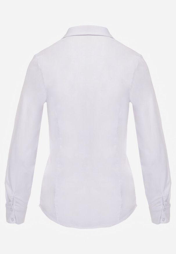 Renee - Biała Gładka Koszula Zapinana na Guziki Hejora. Okazja: na co dzień, na randkę. Kolor: biały. Materiał: tkanina, satyna, wiskoza, jeans. Wzór: gładki. Styl: casual