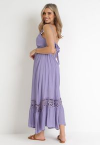 Born2be - Fioletowa Rozkloszowana Sukienka z Koronką na Ramiączkach Sawita. Kolor: fioletowy. Materiał: koronka. Długość rękawa: na ramiączkach. Wzór: koronka. Styl: wakacyjny #5