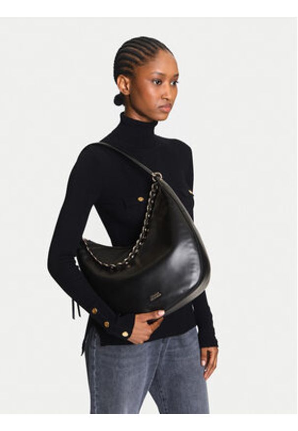 TOMMY HILFIGER - Tommy Hilfiger Torebka Moon Leather Hobo AW0AW17468 Czarny. Kolor: czarny. Materiał: skórzane