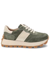 Sneakersy damskie Filippo, wykonane ze skóry naturalnej i skóry zamszowej masywna podeszwa z bieżnikiem sportowy design, khaki, DP7112/26 KH. Okazja: na co dzień. Kolor: zielony. Materiał: skóra, zamsz. Szerokość cholewki: normalna. Sport: turystyka piesza #8