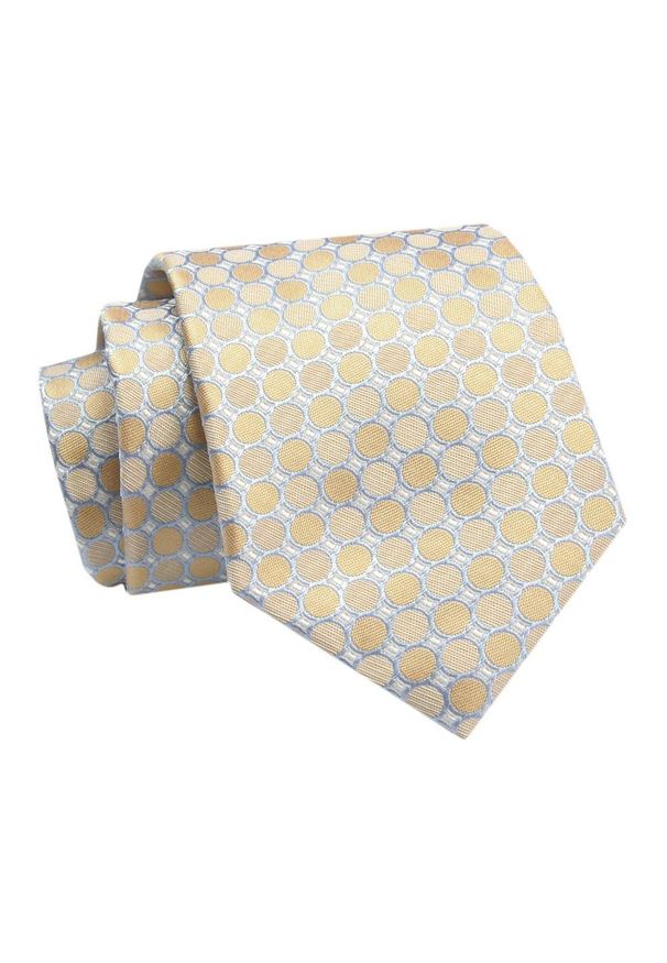 Alties - Krawat - ALTIES - Żółto-Złoty w Grochy. Kolor: wielokolorowy, złoty, żółty. Materiał: tkanina. Wzór: grochy. Styl: elegancki, wizytowy