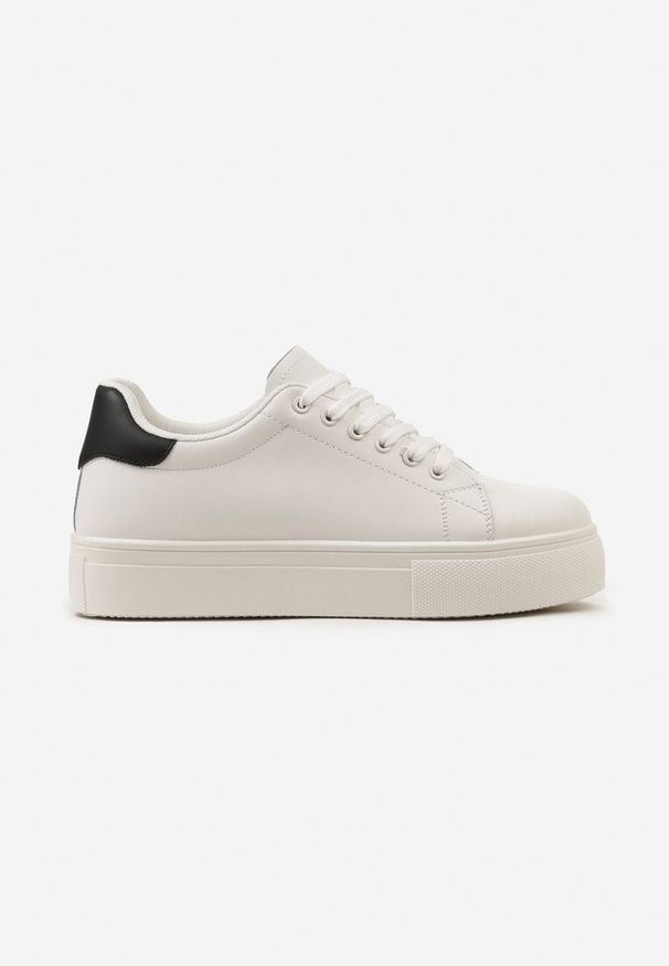 Born2be - Biało-Czarne Sneakersy na Grubej Podeszwie przed Kostkę Ramnutia. Okazja: na co dzień. Wysokość cholewki: przed kostkę. Zapięcie: sznurówki. Kolor: biały. Materiał: jeans