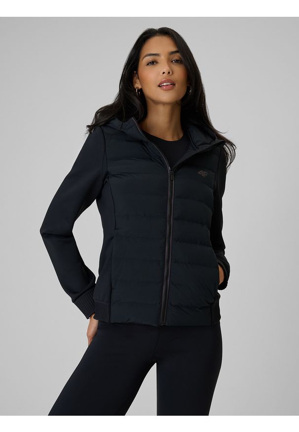 4f - 4F Kurtka z wypełnieniem syntetycznym damska - czarna XL. Okazja: na co dzień. Kolor: czarny. Materiał: syntetyk. Styl: casual