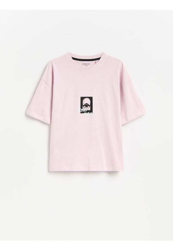 Reserved - T-shirt z nadrukiem - różowy. Kolor: różowy. Materiał: bawełna, dzianina. Wzór: nadruk