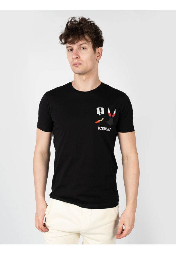 Iceberg T-Shirt | F0106301 | Mężczyzna | Czarny. Okazja: na co dzień. Kolor: czarny. Materiał: bawełna, elastan. Wzór: nadruk. Styl: klasyczny, casual, elegancki