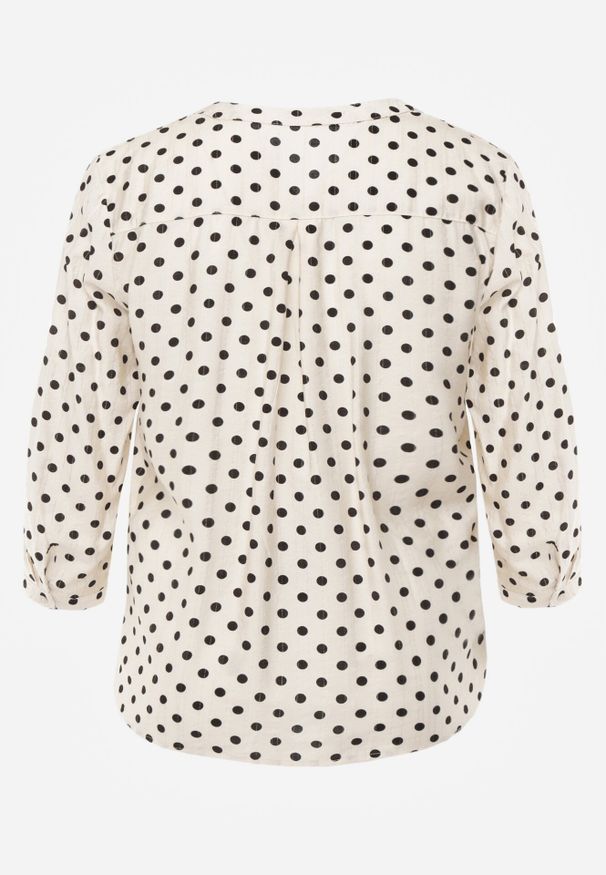 Born2be - Biała Koszula z Wiskozy w Kropki z Metaliczną Nitką Ereis. Okazja: na co dzień. Kolekcja: plus size. Kolor: biały. Materiał: wiskoza. Długość: długie. Wzór: kropki. Styl: elegancki, casual