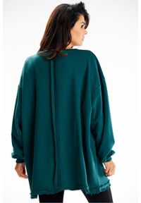 Infinite You - Bluza damska oversize długa z kieszenią kangurka zielona. Okazja: na spacer, na co dzień. Kolor: zielony. Materiał: materiał, bawełna, elastan. Długość: długie. Styl: casual #2