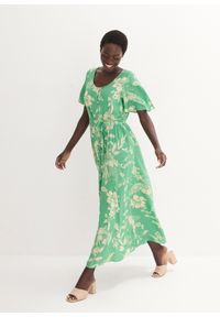 bonprix - Długa sukienka z wiskozy. Kolor: zielony. Materiał: wiskoza. Wzór: kwiaty. Styl: elegancki. Długość: maxi #1