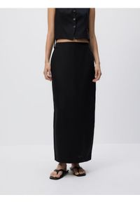 Reserved - Spódnica z lnem - czarny. Kolor: czarny. Materiał: len #1