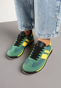 Born2be - Zielone Sneakersy Tenisówki z Ozdobnymi Paskami Flormi. Okazja: na co dzień. Zapięcie: pasek. Kolor: zielony. Materiał: jeans. Sezon: wiosna #6