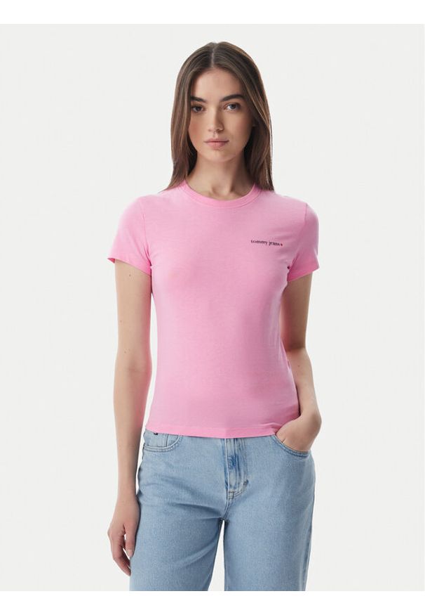 Tommy Jeans T-Shirt Ess Logo DW0DW23479 Różowy jasny Slim Fit. Kolor: różowy