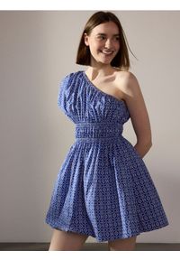 Reserved - Sukienka mini - niebieski. Kolor: niebieski. Materiał: bawełna, tkanina. Długość: mini